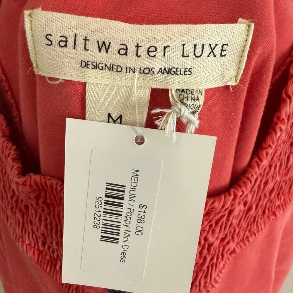 Saltwater‎ Luxe Women's Boho Poppy Red Smocked Mini Dress SZ Medium NWT
